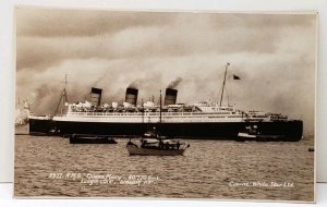 White Star Limited RMS Queen Mary with Tug Boats RPPC Cunard Postcard D11