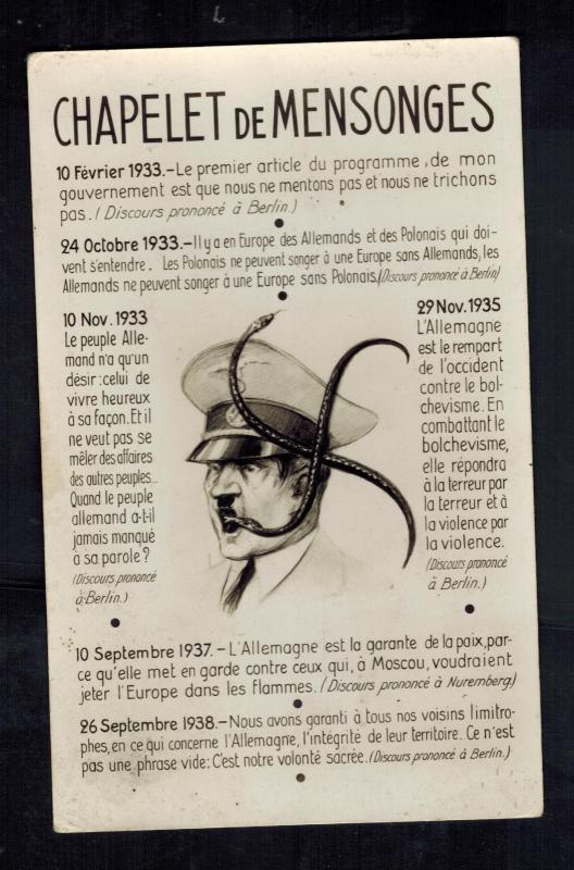 Mint WW2 France  Postcard Hitler Chapelet de Mensonges