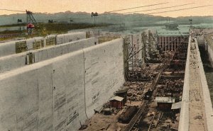 Vintage Postcard 1910's Lower Gatun Lock From Atlantic Entrance to Panama Canal