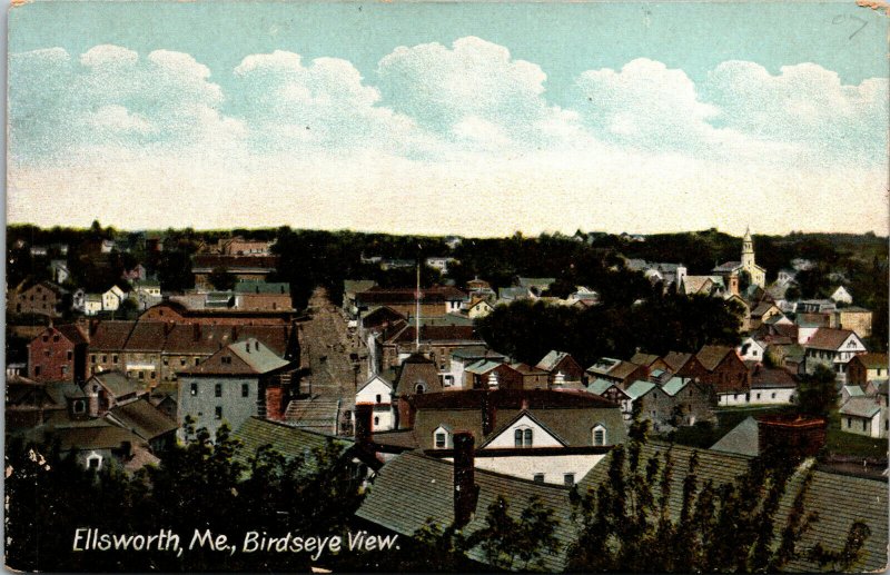 Vtg 1908 Birdseye View Ellsworth Maine ME Unused Edwardian Postcard