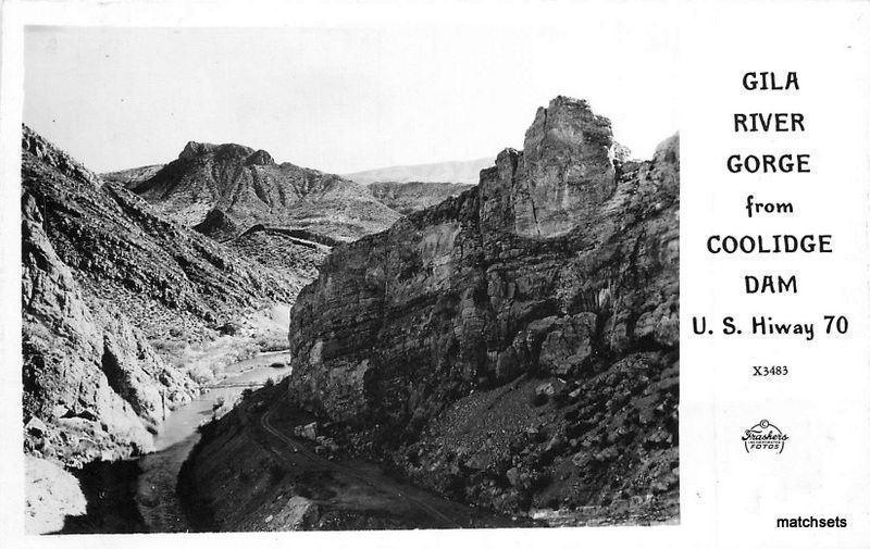 1940s Gila River Gorge Coolidge Dam US Highway 70 Frasher RPPC postcard 1809
