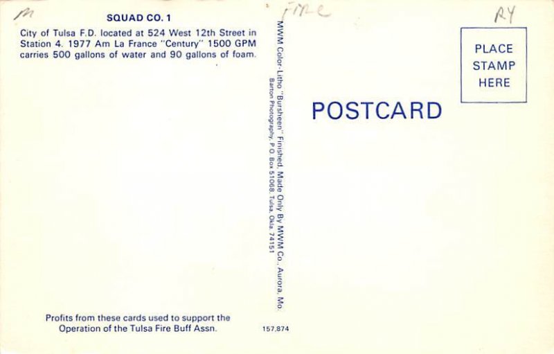 Squad Co 1 Tulsa, Oklahoma, USA Fire Related Unused 