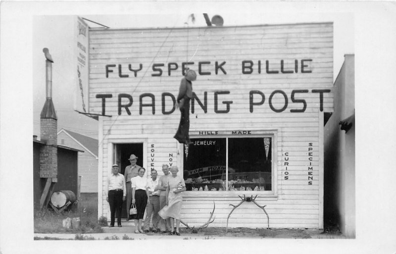 G57/ Custer South Dakota Postcard RPPC c50s Fly Speck Billie Trading Post