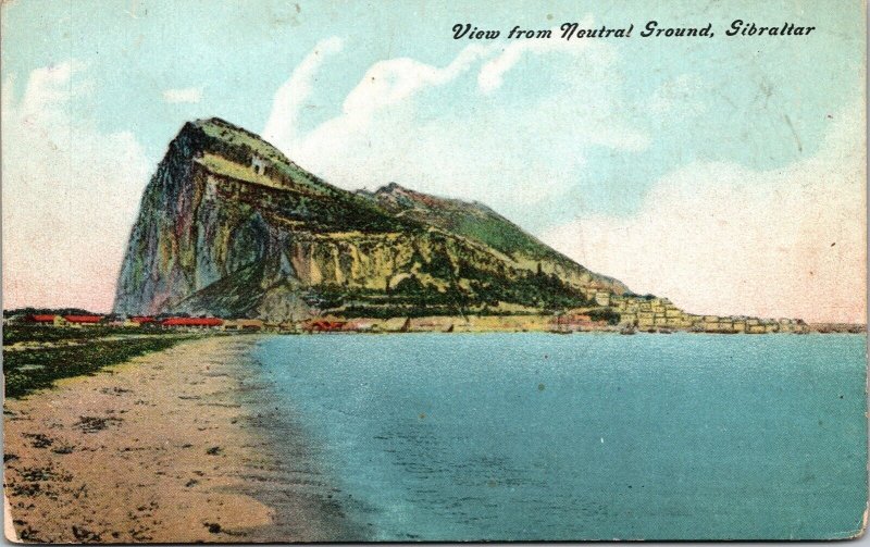 Neutral Ground Gibraltar Spain Rock Formation Scenic Ocean Beach DB Postcard 