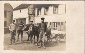 European Soldier and Men with Oxen Court RPPC c1908 Real Photo Postcard Y13