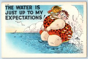 c1930's Humor Fat Woman The Water Is Just Up To My Expectations Vintage Postcard