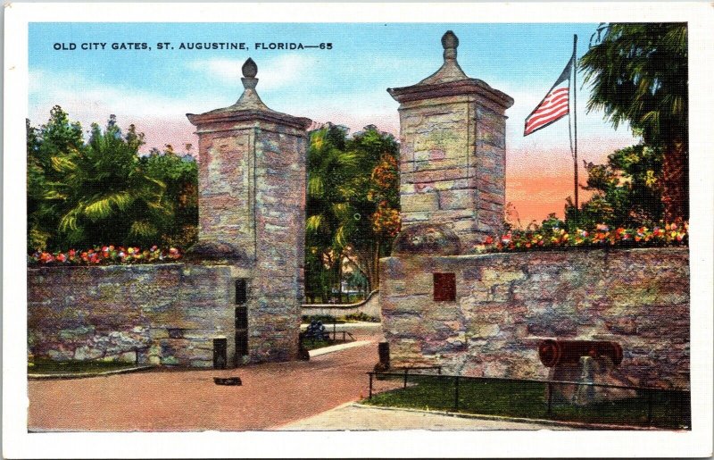 Historic Old City Gates St Augustine Florida Spaniard Fort Cannon WB Postcard