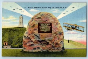 Kill Devil Hill North Carolina NC Postcard Wright Memorial Beacon Atop Airplane