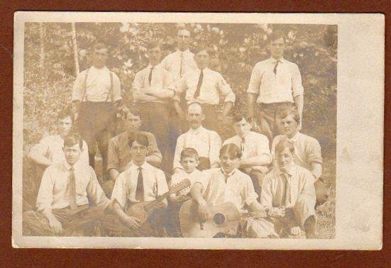 VINTAGE RPPC 1905-1908 ERA*SAILBOAT STAMP BOX*15 MEN BOYS*CAPE MAY NEW JERSEY NJ