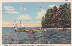 New Hampshire Greetings From Beaver Lake Pavilion Derry 1946 Curteich