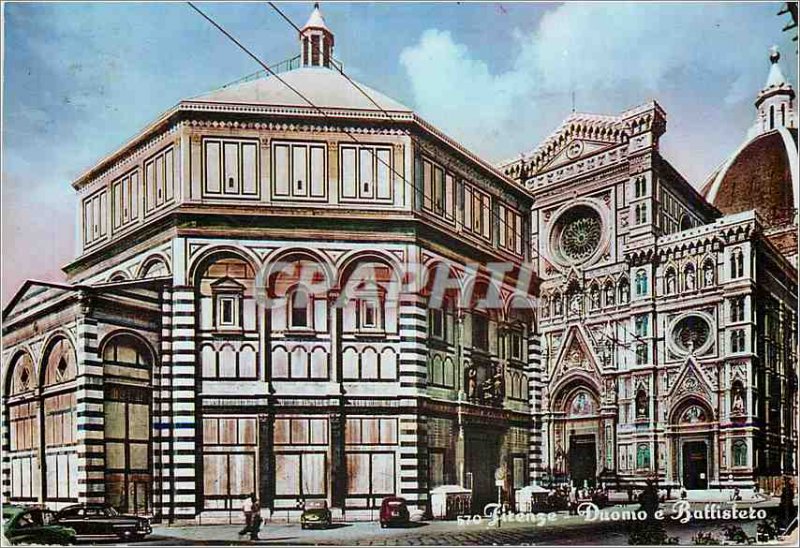 Postcard Modern Florence cathedral and the baptistry