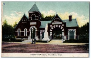 1908 Greenwood Chapel Street Light Muscatine Davenport Iowa IA Antique Postcard