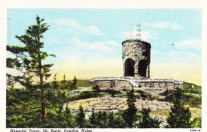 Memorial Tower, Mt. Battie, Camden Maine c1949 Linen Vintage Postcard F11