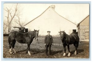 c1910's Barn Stables Horses Freemont Indiana IN RPPC Photo Unposted Postcard 