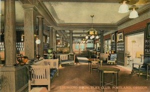 Postcard Oregon Portland Elk's Lounging Room Interior Schnier C-1910 23-7537