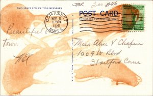 Unitarian Church Cohasset Massachusetts MA WB Postcard PM Cancel WOB Note VTG 