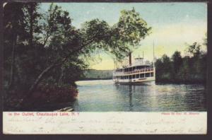 Steamer in the Outlet,Chautauqua Lake,NY Postcard 