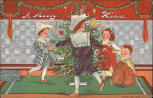 Children Dance Around Christmas Tree Embossed c1910 Vintage Postcard