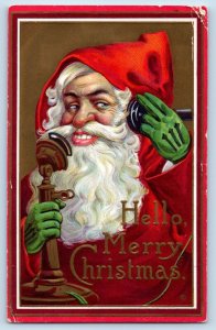 Christmas Postcard Santa Claus Telephone Embossed Gresham Oregon OR 1918 Antique