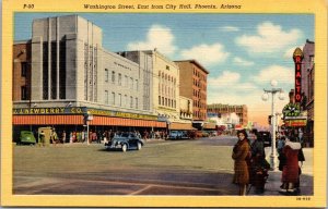 Linen Postcard Washington Street, East from City Hall in Phoenix, Arizona~2325