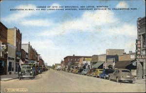 Red Lodge Montana MT Broadway 1940s Street Scene Trucks Vintage Postcard