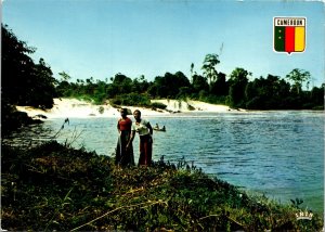 VINTAGE CONTINENTAL SIZE POSTCARD LOBE WATERFALL KRIBI CAMEROUN