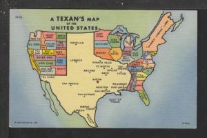 Texan's Map of the United States Postcard 