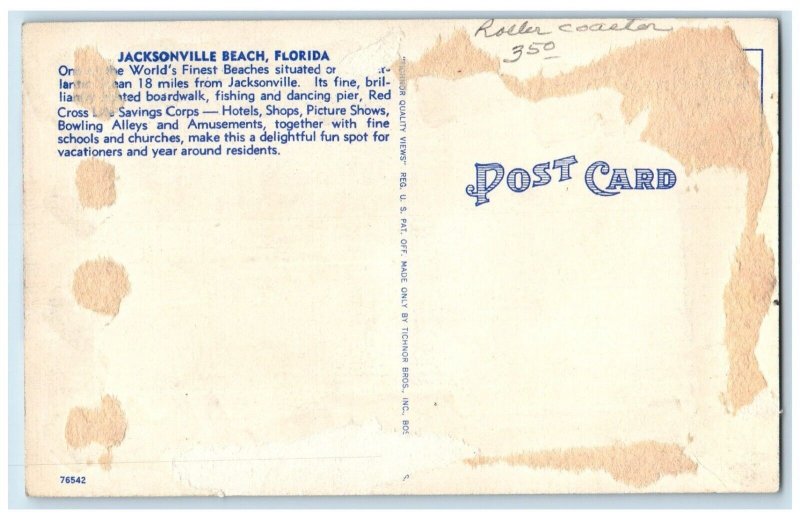 1940 Hard Packed White Sand Beach Jacksonville Beach Florida FL Antique Postcard 