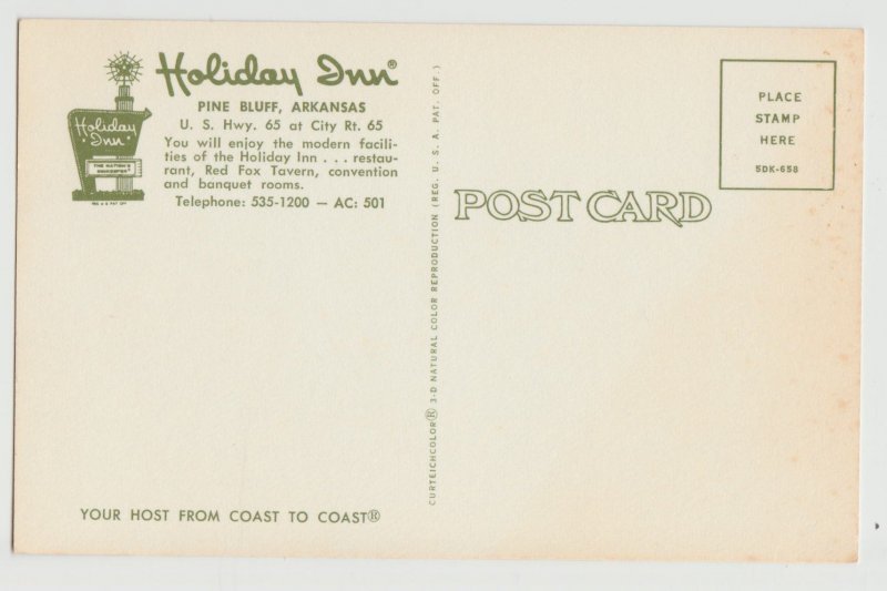 Holiday Inn Pine Bluff AK Arkansas Postcard 1965 restaurant