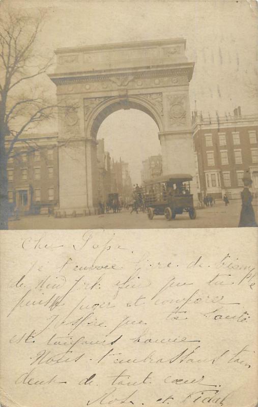 NEW YORK CITY WASHINGTON ARCH 1900s snapshot real photo postcard auto truck