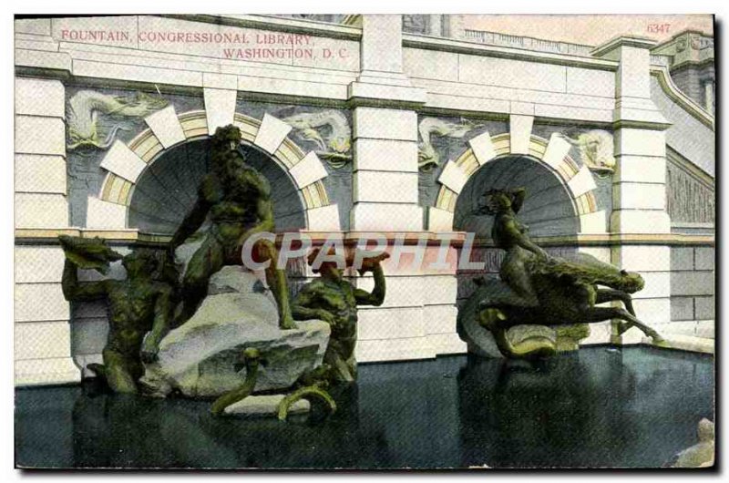 Old Postcard Fountain Library congression Washington D C Library