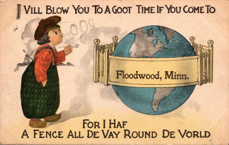 Minnesota Floodwood Dutch Boy With Fence Around The World 1913