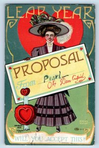 Minneapolis MN Postcard Leap Year Pretty Woman Heart Embossed c1910's Antique