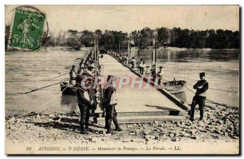 Old Postcard Army 7th Genie Avignon bridge Maneuver Parade