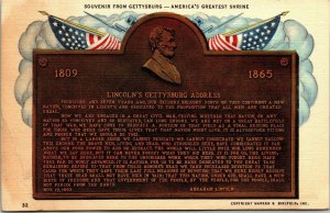 Lincolns Gettysburg Address Abraham Lincoln Linen Postcard VTG UNP Unused 