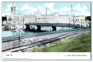1913 Elgin National Watch Works Exterior Building Bridge Elgin Illinois Postcard 