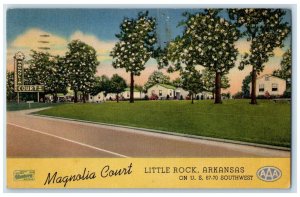 1952 Magnolia Court Roadside Flowers Tree Little Rock Arkansas AR Postcard