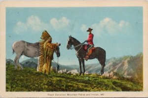 RCMP and Indian Indigenous Person Horse Unused PECO Postcard H60