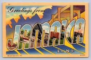 J99/ Jamaica L.I. New York Postcard Linen Large Letter Greetings from  294