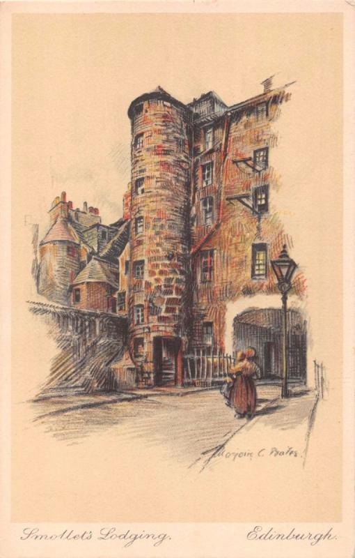 EDINBURGH SCOTLAND UK~SMOLLETT'S LODGING~MARJORIE BATES-ARTIST SIGNED POSTCARD