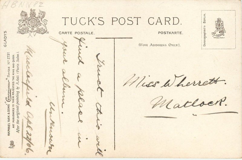 Tuck Connoisseur Postcard Ser. 2731 Asti, Gladys, Beauty w/ Long Dark Hair