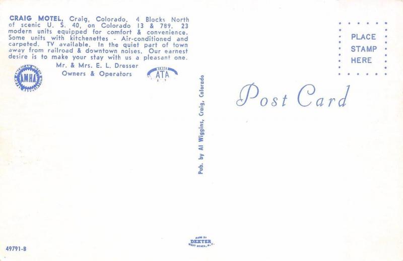 CRAIG, CO  Colorado          CRAIG MOTEL              Roadside c1950's Postcard