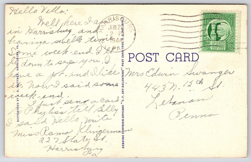 1944 State Street Building From Capitol Harrisburg Pennsylvania  Posted Postcard