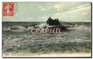 Old Postcard Full Rescue Boat