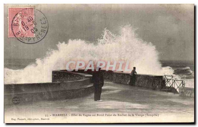 Old Postcard Biarritz Wave Effect at Rond Point Rock of