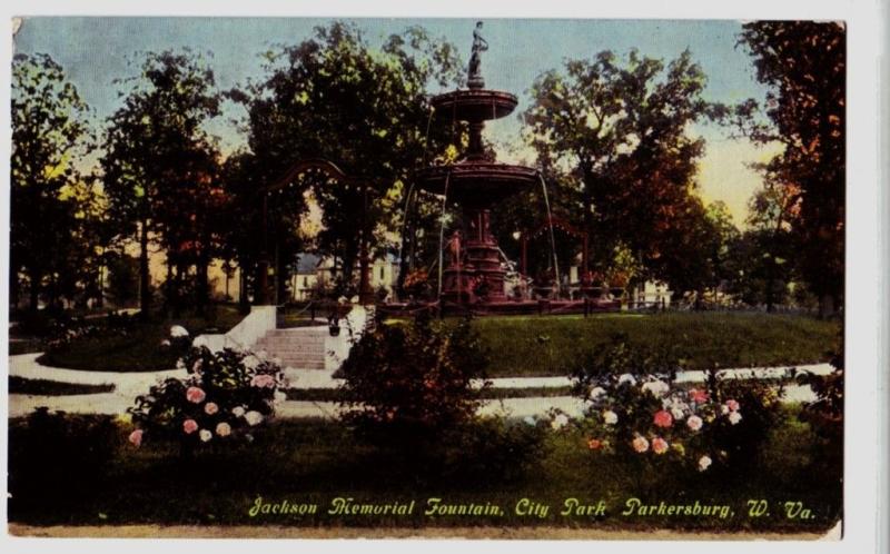 1913 PARKERSBURG West Virginia W VA Postcard JACKSON MEMORIAL FOUNTAIN City Park