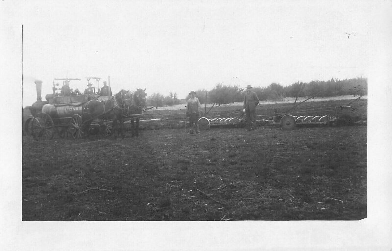 Horse drawn Case steam tractor and planter Rppc KARBO