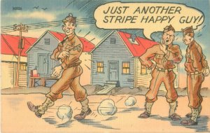 WWII Military Humor  Just Another Stripe Happy Guy Linen Postcard