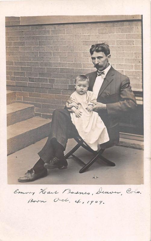 D49/ Denver Colorado Co Real Photo RPPC Postcard 1909 Father Child Barnes