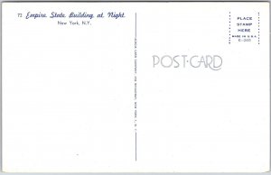 Empire State Building At Night New York  City New York NY Postcard